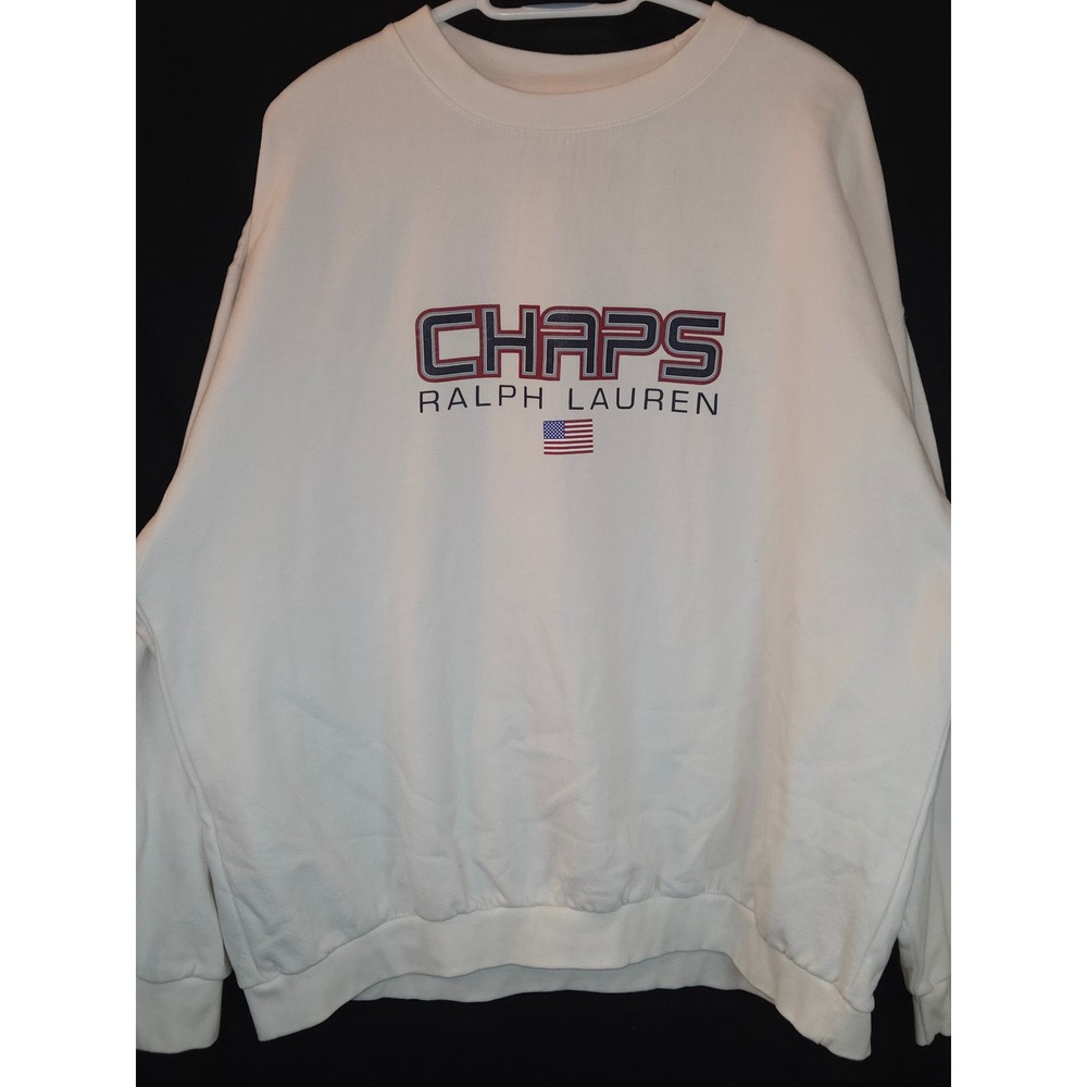 Chaps Ralph Lauren Mens XXL XXG White Cotton Blend Sweatshirt USA Flag Graphic‎